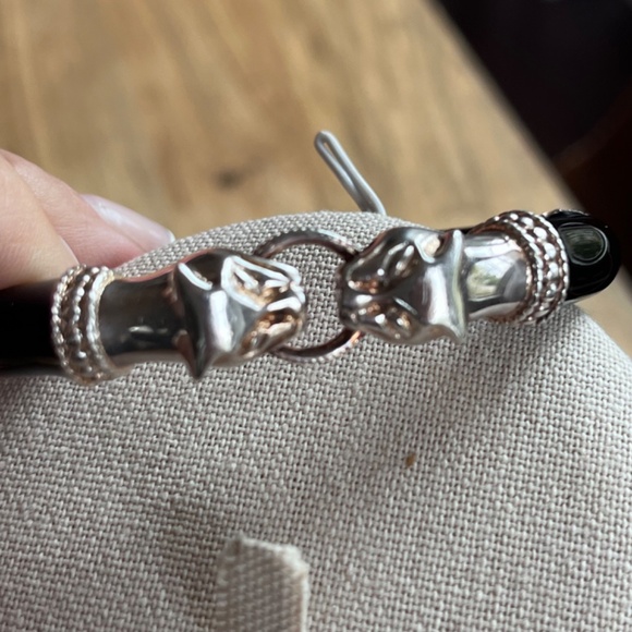 Arte d'Argento vintage sterling silver and enamel panther head hinged bracelet - Picture 2 of 15